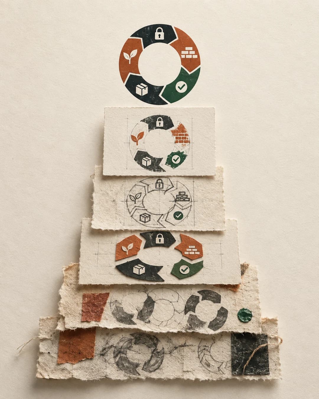 Layered paper studies refining into a finished loop.